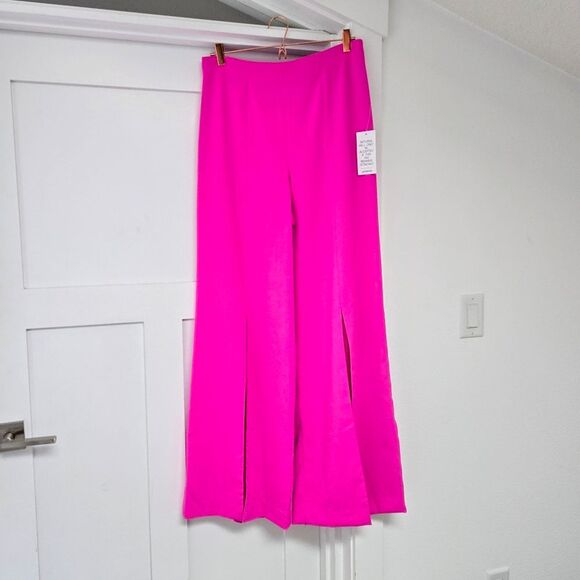 🆕️ Jay Godfrey Churchill Wide Leg Front Slit Dress Pants in Bright Fuchsia Pink - Picture 2 of 12